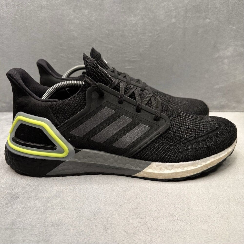 adidas UltraBoost 20 Mens Size 11.5 Shoes Core Black Green Knit Running Sneakers